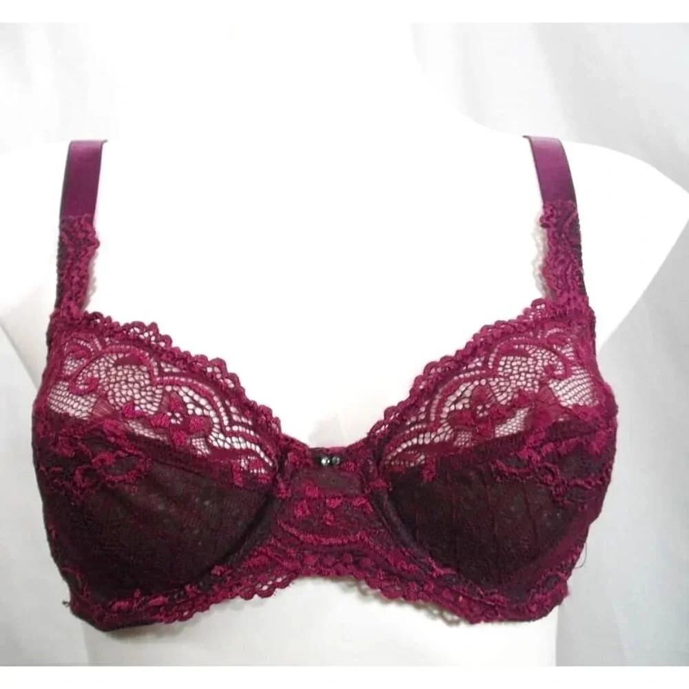 Grenier 8479 Full Figure Serenade Underwire Stretch Lace Bra 32C Burgundy NWT  N
